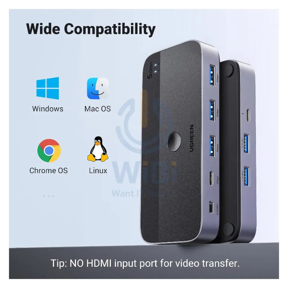 UGREEN CM662 Switch Selector 2 In 4 out Sharing Switch Hub With Remote 5Gbps / 3x USB A / 1x USB C / Black Accessories
