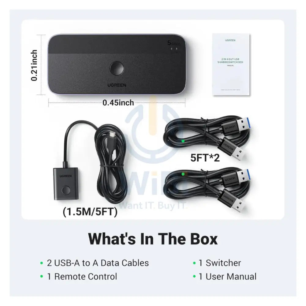 UGREEN CM662 Switch Selector 2 In 4 out Sharing Switch Hub With Remote 5Gbps / 3x USB A / 1x USB C / Black Accessories