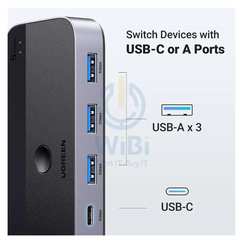 UGREEN CM662 Switch Selector 2 In 4 out Sharing Switch Hub With Remote 5Gbps / 3x USB A / 1x USB C / Black Accessories