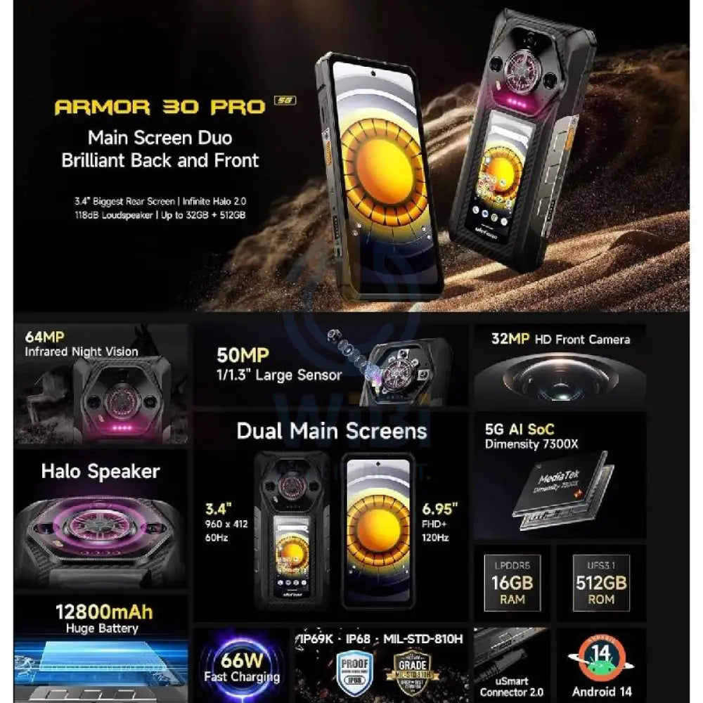UleFone Armor 30 Pro - 6.95-inch / 512GB / 32GB / 5G / Magic Black Mobiles & Tablets > Mobiles