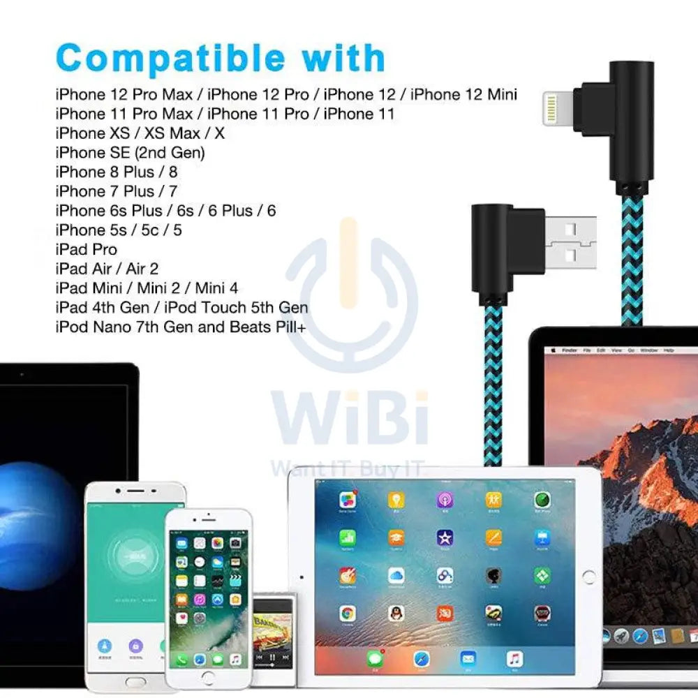 USB A to Lightning Charging Cable - Lightning / Blue / Pack of 3 - Cable