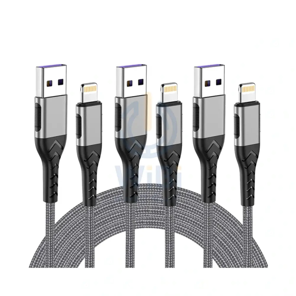 USB A to Lightning Charging Cable - Lightning / Silver / Pack of 3 - Cable