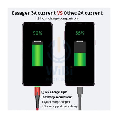 USB Type-C Fast Charging Cable With LED Light - USB Type-C / 2 Meter / Red / Pack of 2 - Cable