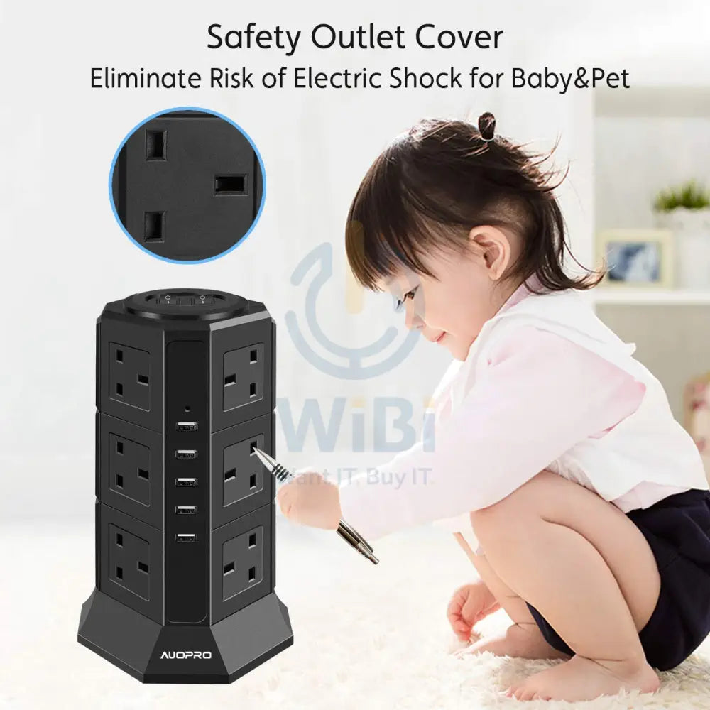 Vertical Power Socket Outlets with 4 USB-A & 1 USB-C Ports Accessories > Power > Power Protection > Surge Protector