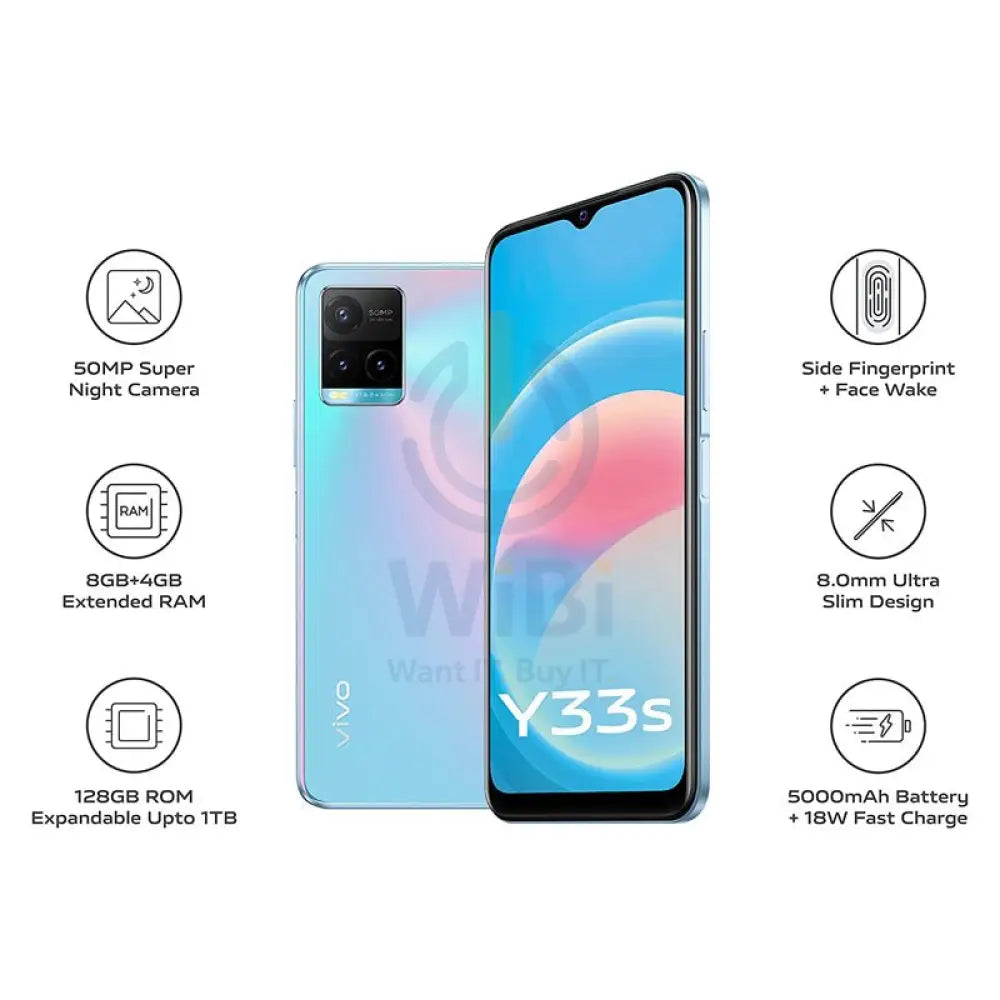 Vivo Y33s - 128 جيجابايت / 6.58 بوصة FHD+ / 4جي / واي-فاي / منتصف النهار حلم - هاتف