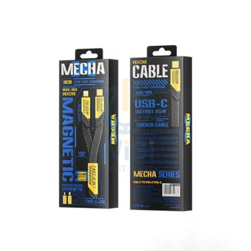 WEKOME WDC-189 Mecha Series - 2in1 USB-C to Lightning + USB-C 65W Fast Charging Cable 1.2 Meter / Yellow Accessories >