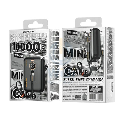 Wekome WP-261 10000mAh Mini Series 22.5W Fast Charge Power Bank with Cable - Black Accessories > Power Bank