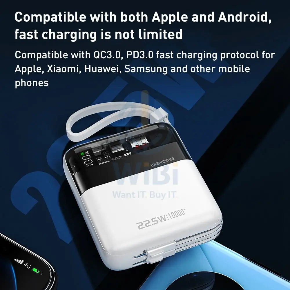 Wekome WP-309 10000mAh 22.5W Super Fast Charge Power Bank with Cable - White Accessories > Power Bank > Offer Zone