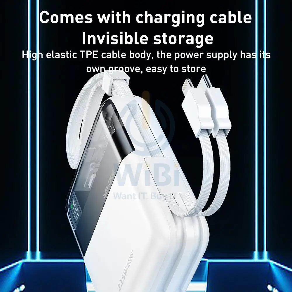 Wekome WP-309 10000mAh 22.5W Super Fast Charge Power Bank with Cable - White Accessories > Power Bank > Offer Zone