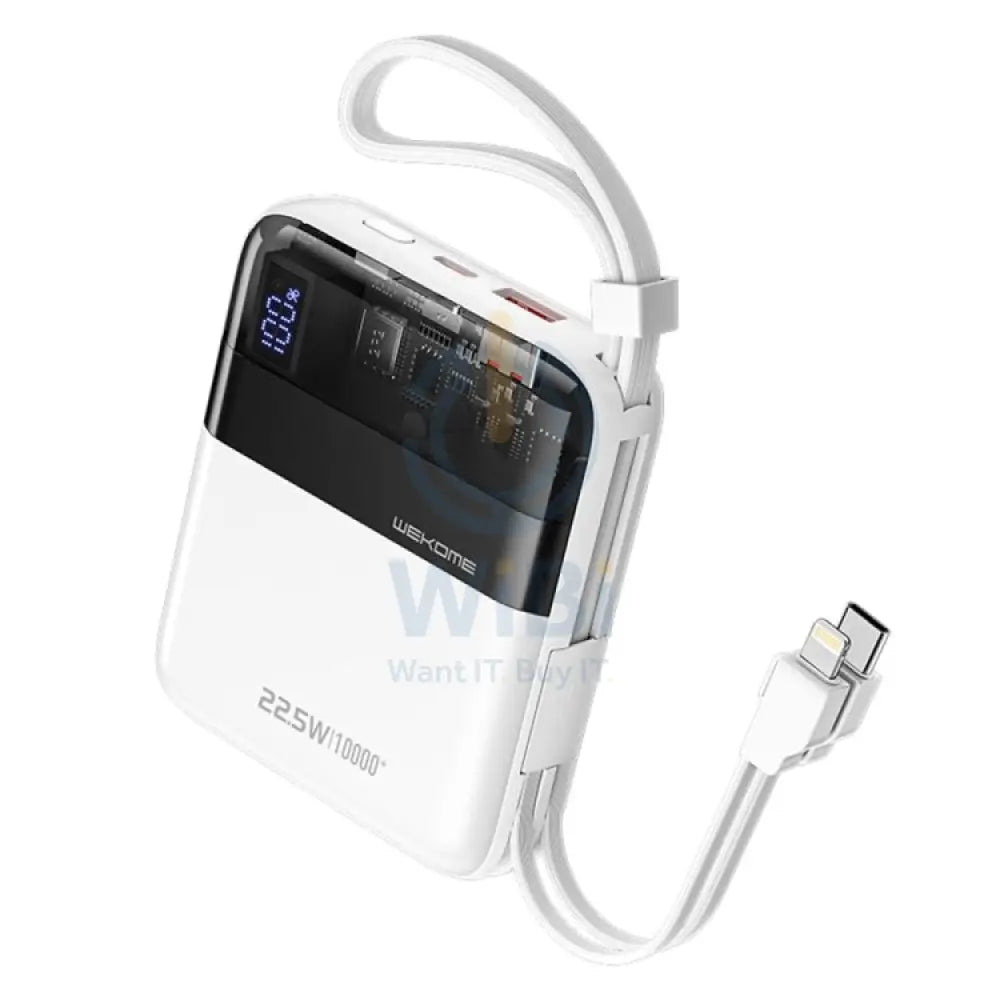Wekome WP-309 10000mAh 22.5W Super Fast Charge Power Bank with Cable - White Accessories > Power Bank > Offer Zone