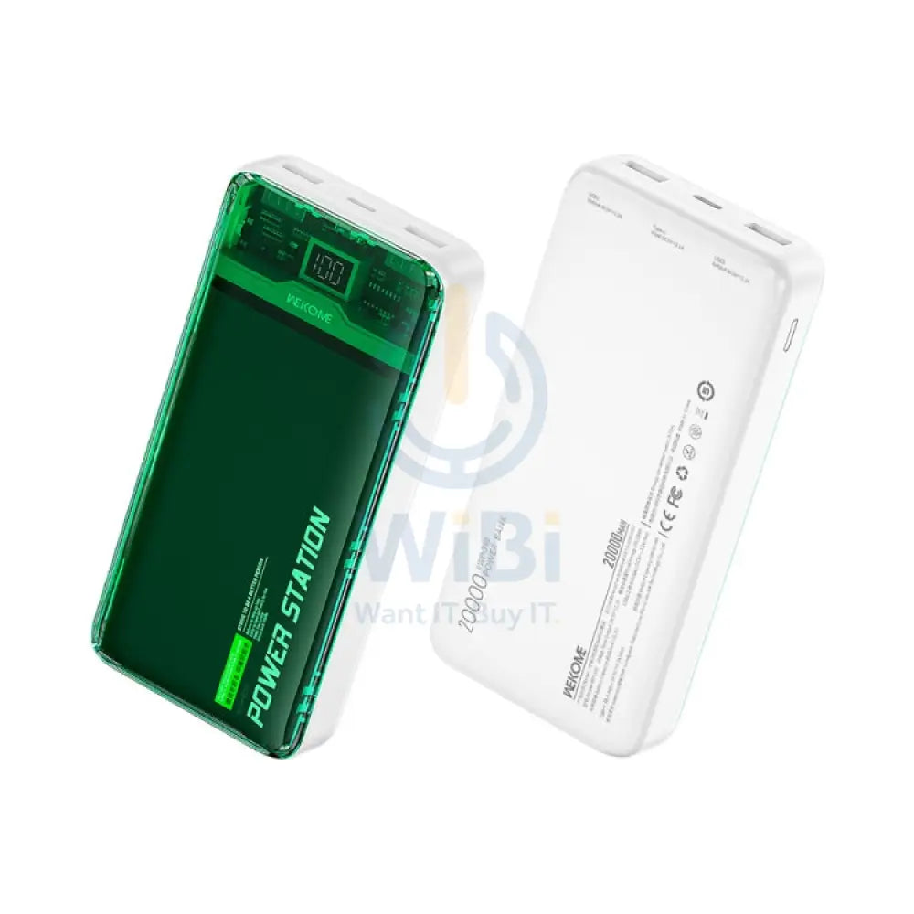 Wekome WP-349 20000mAh Pioneer 2 Generation Transparent Fast Charge Power Bank - Green Accessories > Power Bank