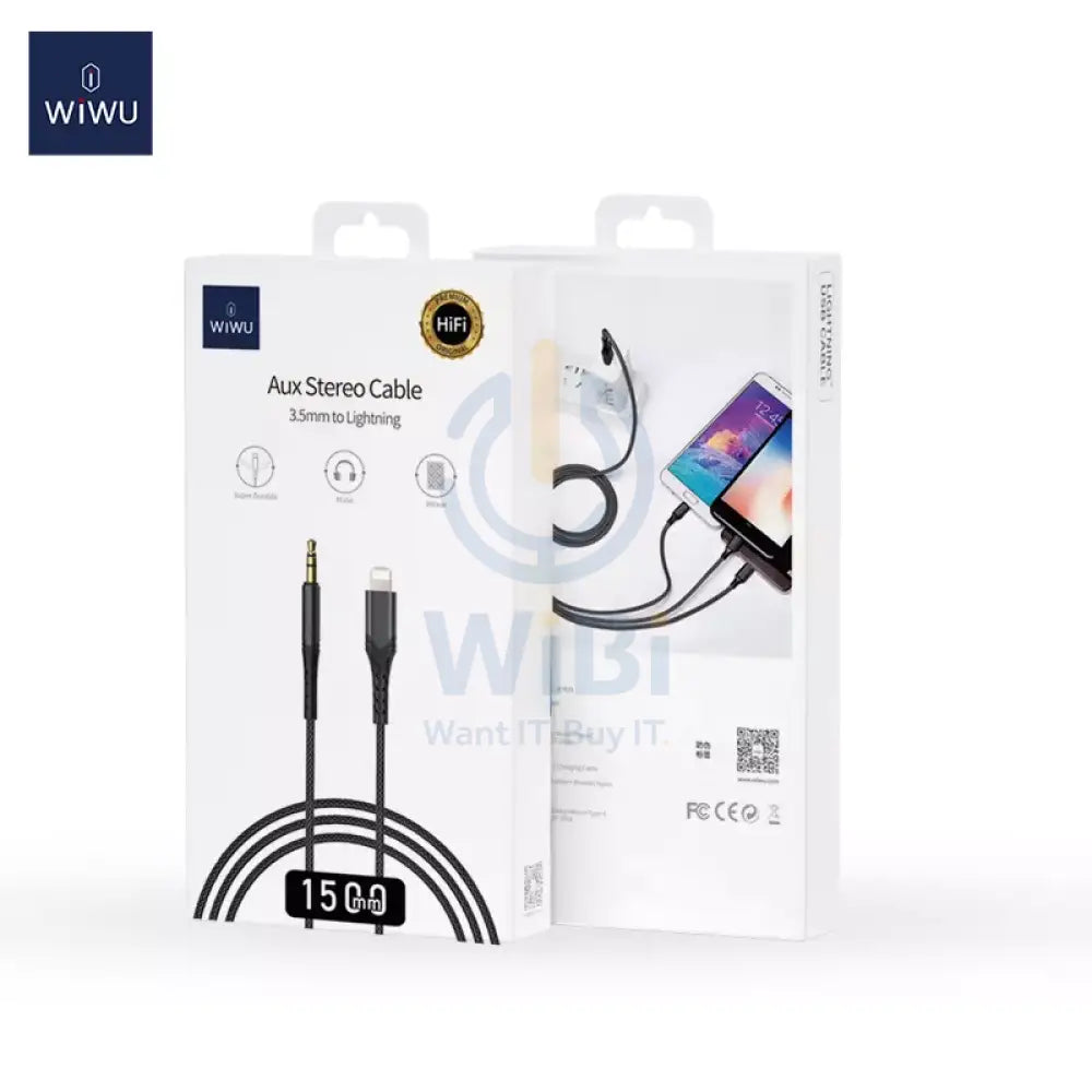 Wiwu Aux Stereo Cable 3.5Mm To Lightining 1.5Mtr - Black Accessories > Cables & Converters > Cables
