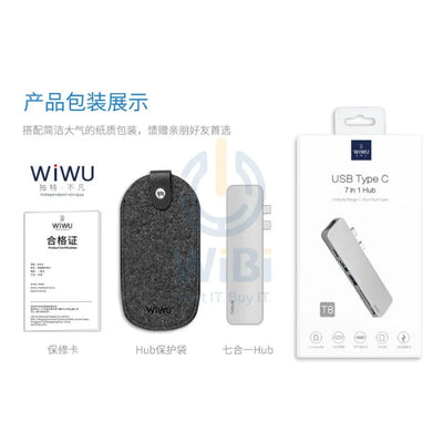 Wiwu USB Type-C 7 In 1 Hub Aluminum Case - Macbook-T8 / Silver Accessories > USB Hub