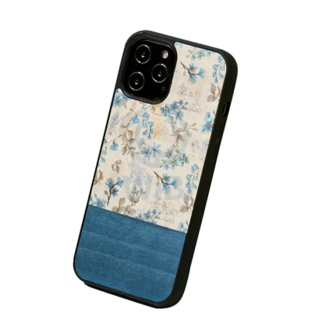 Wooden Case For iPhone 12 Pro Max - Blue Flower Accessories > Mobiles & Tablets > Offer Zone