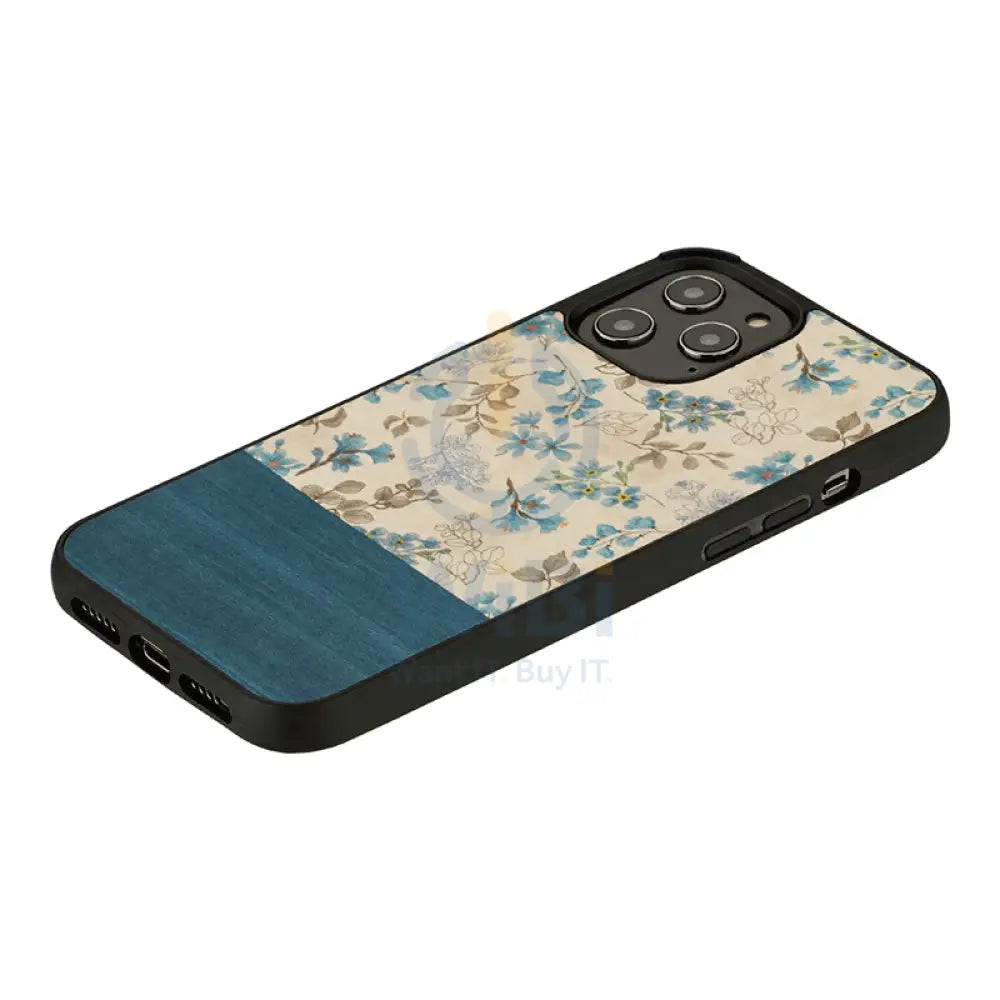 Wooden Case For iPhone 12 Pro Max - Blue Flower Accessories > Mobiles & Tablets > Offer Zone
