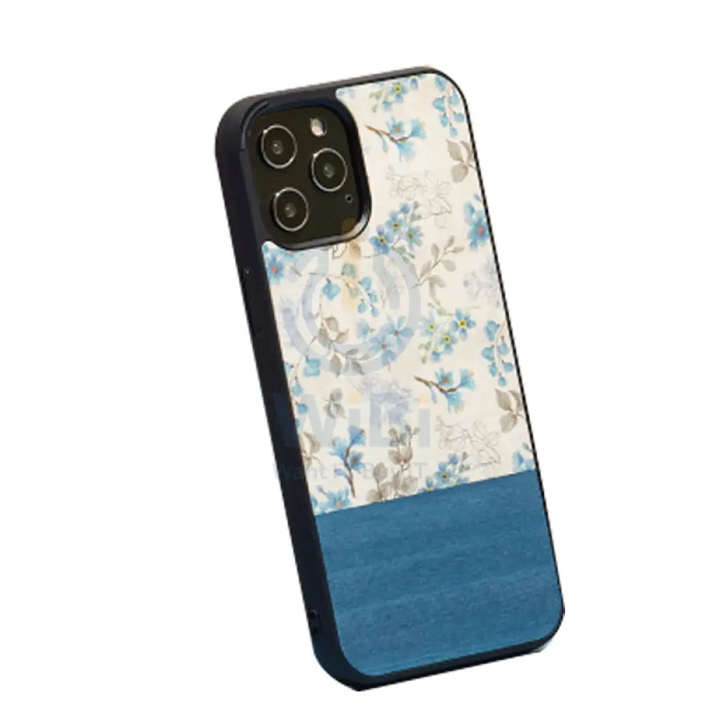 Wooden Case For iPhone 12 Pro Max - Blue Flower Accessories > Mobiles & Tablets > Offer Zone