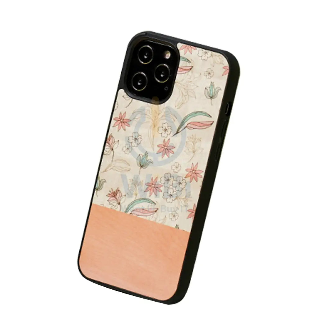 Wooden Case For iPhone 12 Pro Max - Pink Flower Accessories > Mobiles & Tablets > Offer Zone