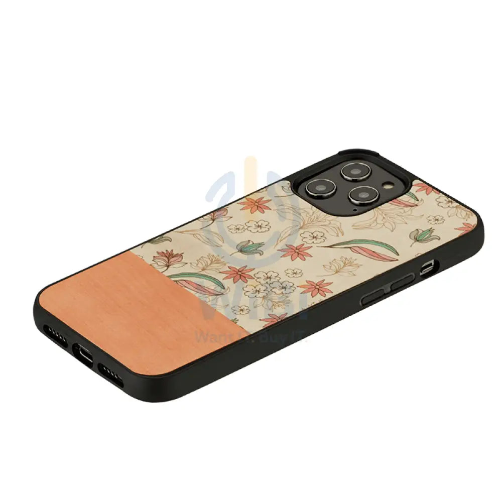 Wooden Case For iPhone 12 Pro Max - Pink Flower Accessories > Mobiles & Tablets > Offer Zone