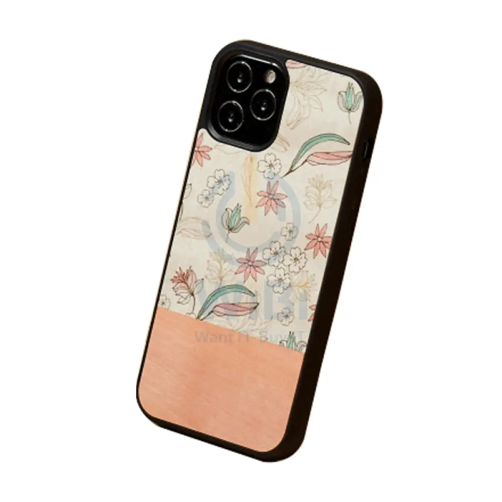Wooden Case For iPhone 12 & 12 Pro - Pink Flower Accessories > Mobiles & Tablets > Offer Zone