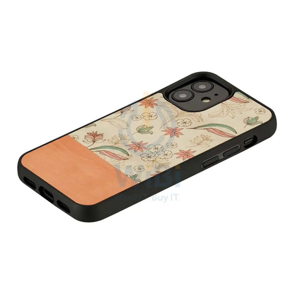 Wooden Case For iPhone 12 & 12 Pro - Pink Flower Accessories > Mobiles & Tablets > Offer Zone