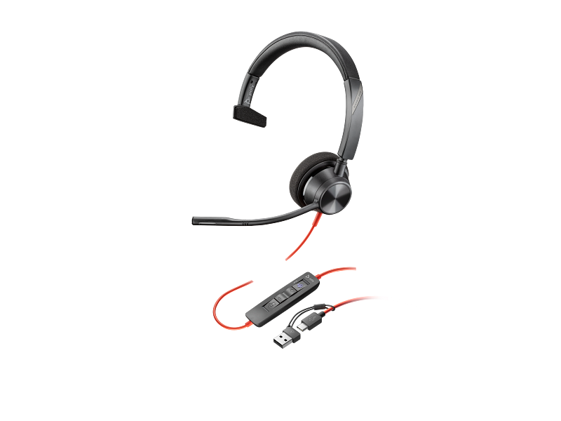 HP HP Poly Blackwire 3310 Monaural Microsoft Teams Certified USB-C Headset - USB-C/A Adapter