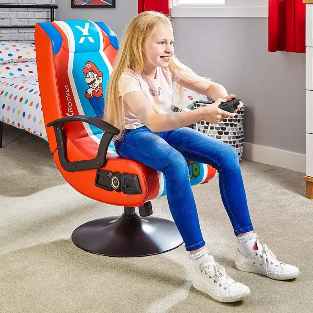 X-Rocker Nintendo Super Mario Pedestal Folding Chair with Built-In 2.1 Audio Gaming Chair Accessories > Chairs > Gaming