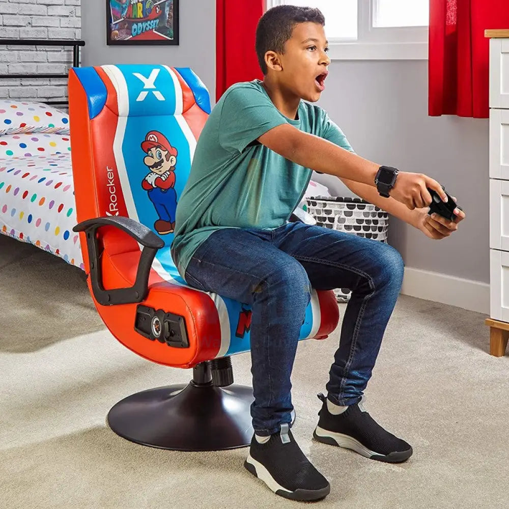 X-Rocker Nintendo Super Mario Pedestal Folding Chair with Built-In 2.1 Audio Gaming Chair Accessories > Chairs > Gaming
