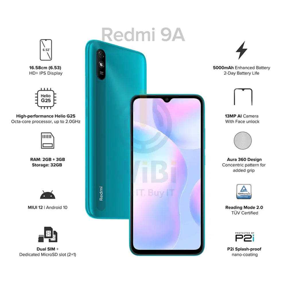 Xiaomi Redmi 9A - 32GB / 6.53’’ HD + / 4G / Wi-Fi / Ocean Green - Mobile Mobiles & Tablets > Mobiles > Offer Zone