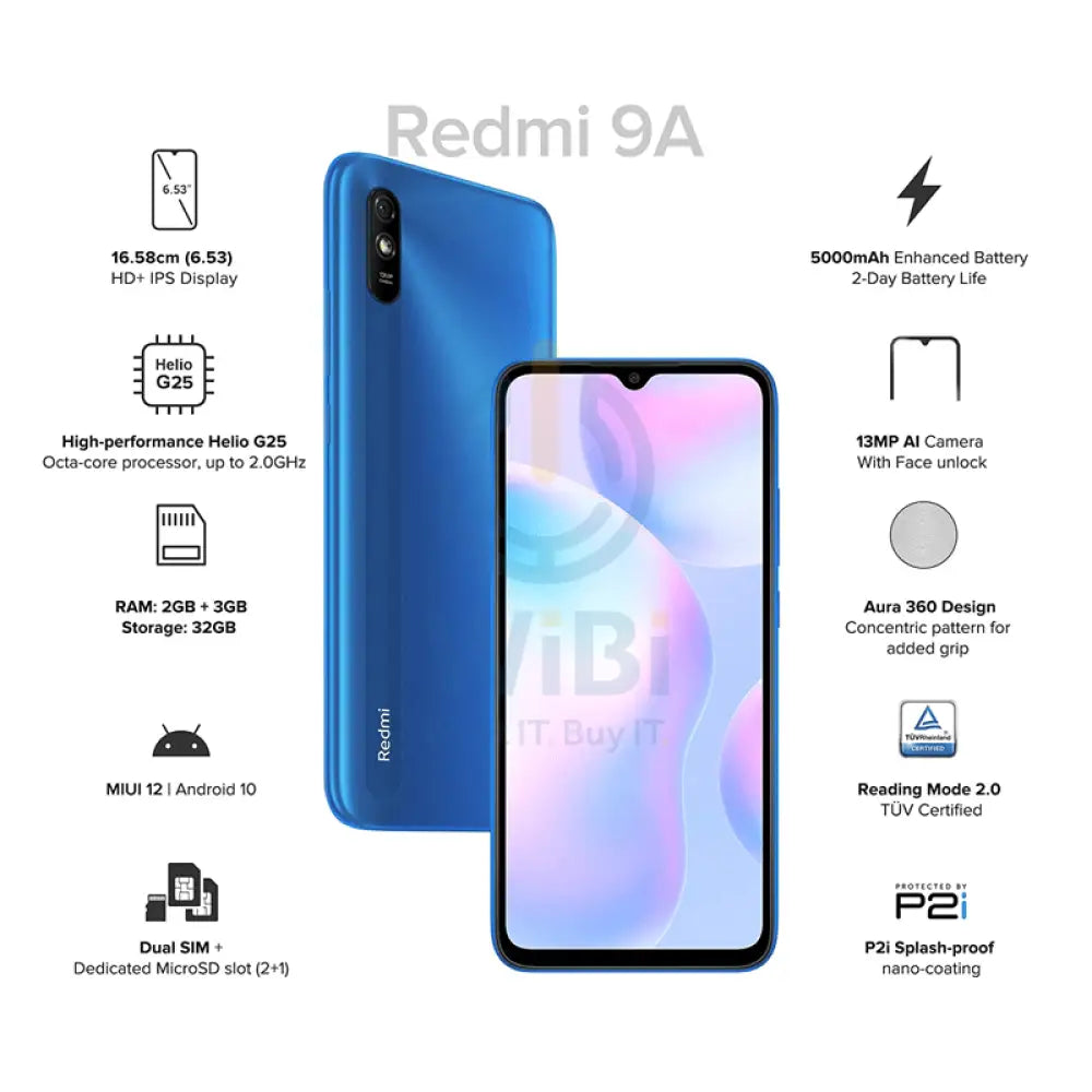 Xiaomi Redmi 9A - 32GB / 6.53’’ HD + / 4G / Wi-Fi / Sky Blue - Mobile Mobiles & Tablets > Mobiles > Offer Zone
