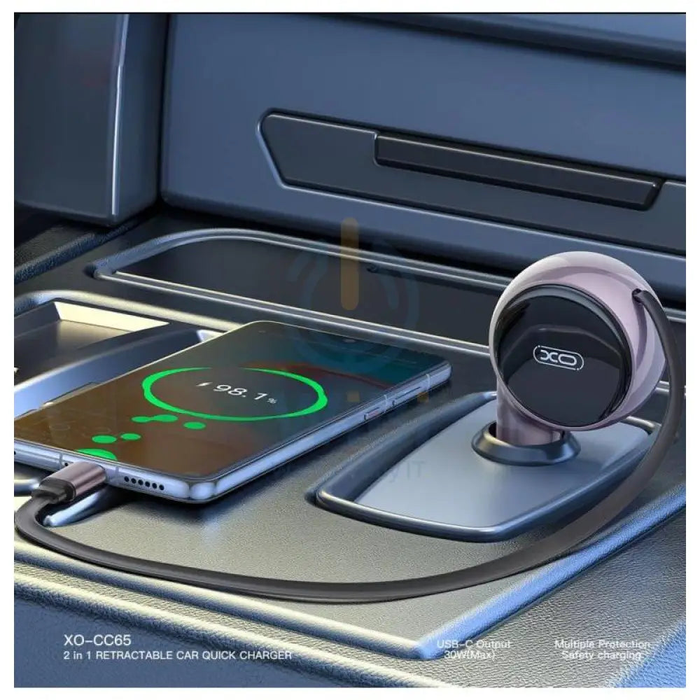 XO CC65 2-in-1 Retractable Car Charger - 60W / Purple Accessories > Mobiles & Tablets > Mobiles > Car Chargers