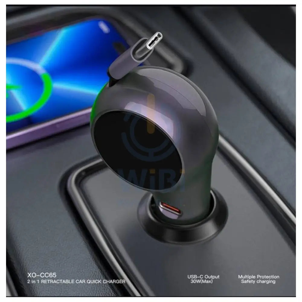 XO CC65 2-in-1 Retractable Car Charger - 60W / Purple Accessories > Mobiles & Tablets > Mobiles > Car Chargers