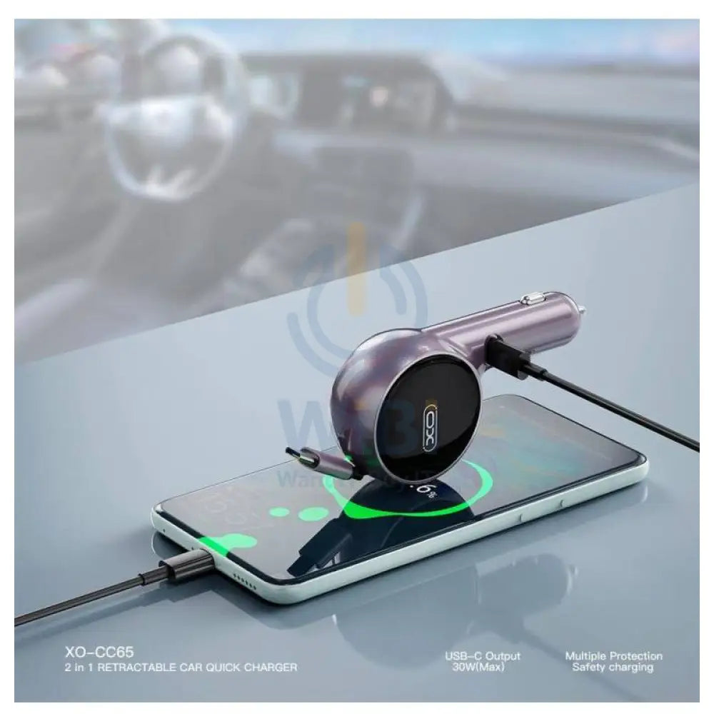 XO CC65 2-in-1 Retractable Car Charger - 60W / Purple Accessories > Mobiles & Tablets > Mobiles > Car Chargers
