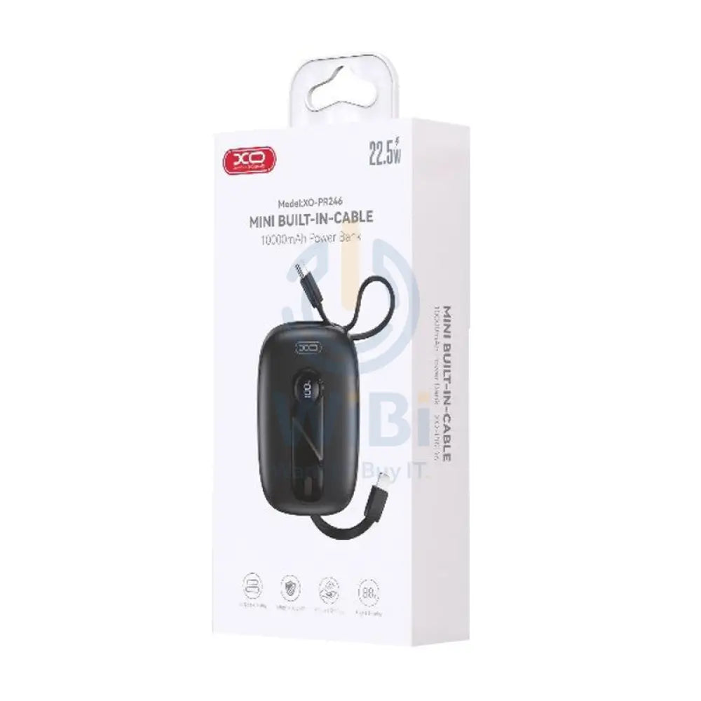 XO Mini Built-In-Cable Power Bank - 10,000mAh / 22.5W / Black Accessories > Power Bank > Offer Zone