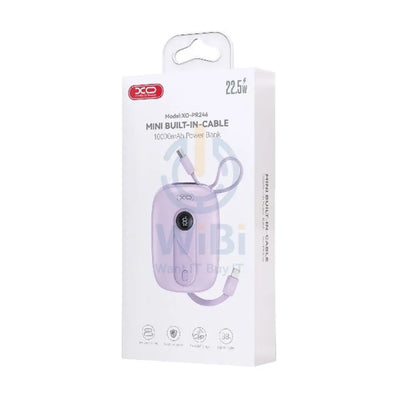 XO Mini Built-In-Cable Power Bank - 10,000mAh / 22.5W / Pink Accessories > Power Bank