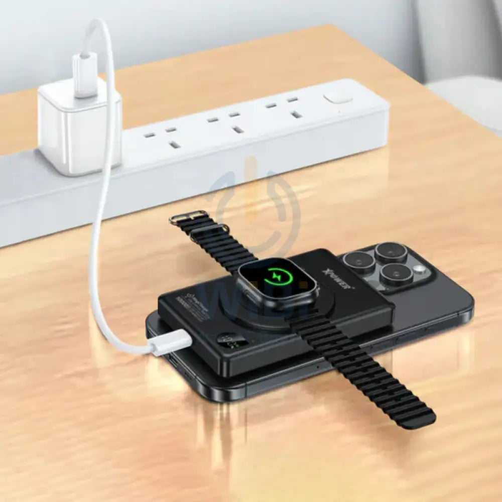 بنك إكس باور 6 في 1 لاسلكي 6 في 1 لاسلكي ألترا طاقة مع حامل بنك - 10000 مللي أمبير/ 20 واط/ أسود اكسسوارات > بنك طاقة