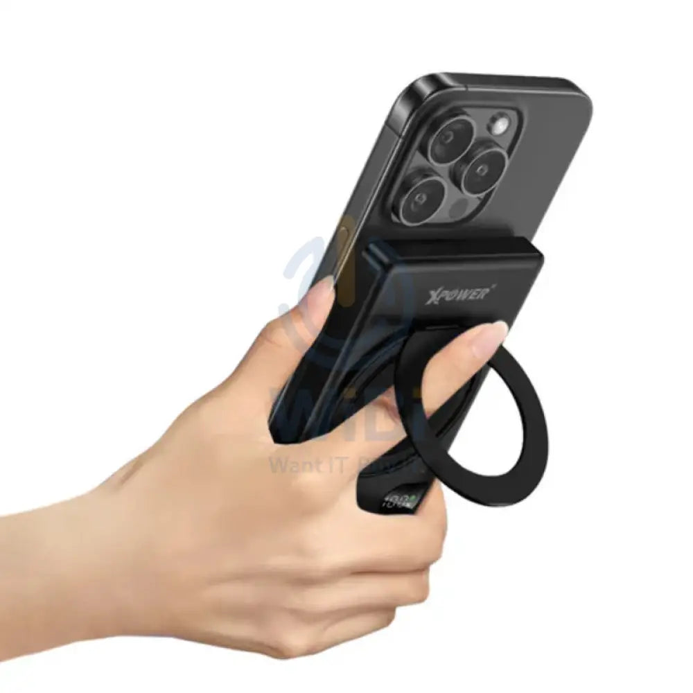 بنك إكس باور 6 في 1 لاسلكي 6 في 1 لاسلكي ألترا طاقة مع حامل بنك - 10000 مللي أمبير/ 20 واط/ أسود اكسسوارات > بنك طاقة