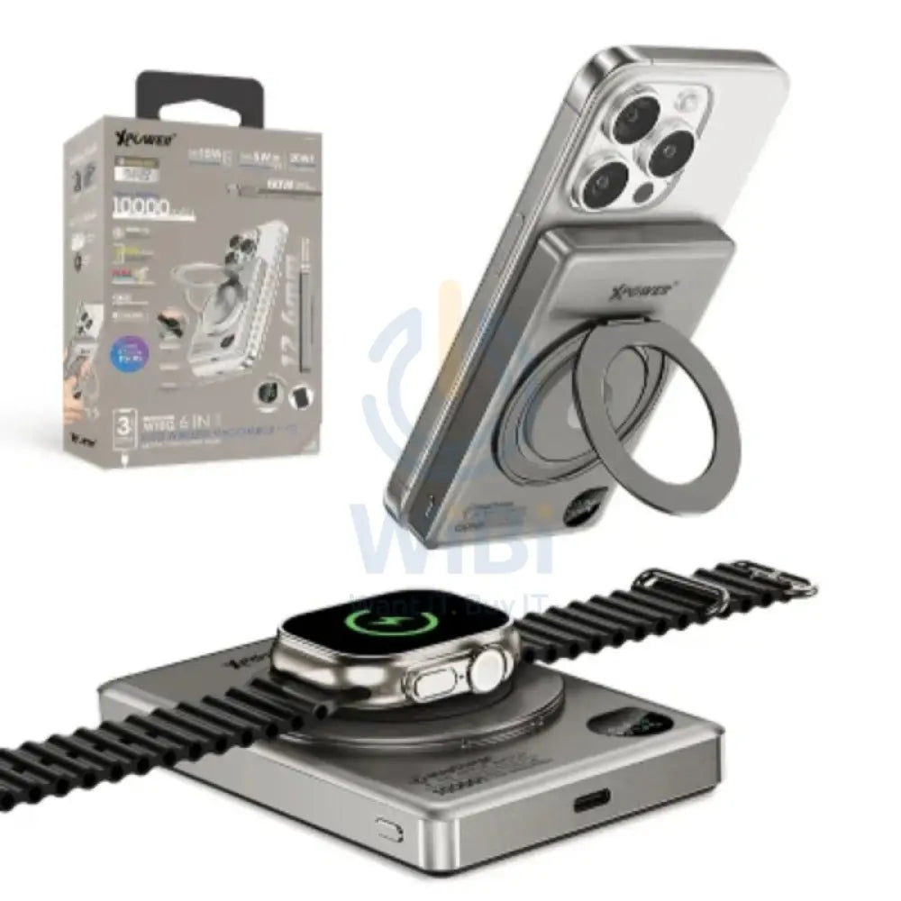 بنك إكس باور 6 في 1 لاسلكي  6 في 1 لاسلكي ألترا  طاقة  مع حامل  بنك - 10000 مللي أمبير/ 20 واط / تيتانيوم اكسسوارات > بنك طاقة