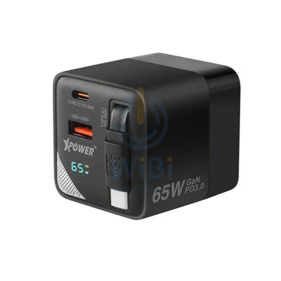 XPower GX65B GX65B GaN 3 في 1 كمبيوتر مكتبي شاحن - 65W / أسود اكسسوارات > طاقة محولات