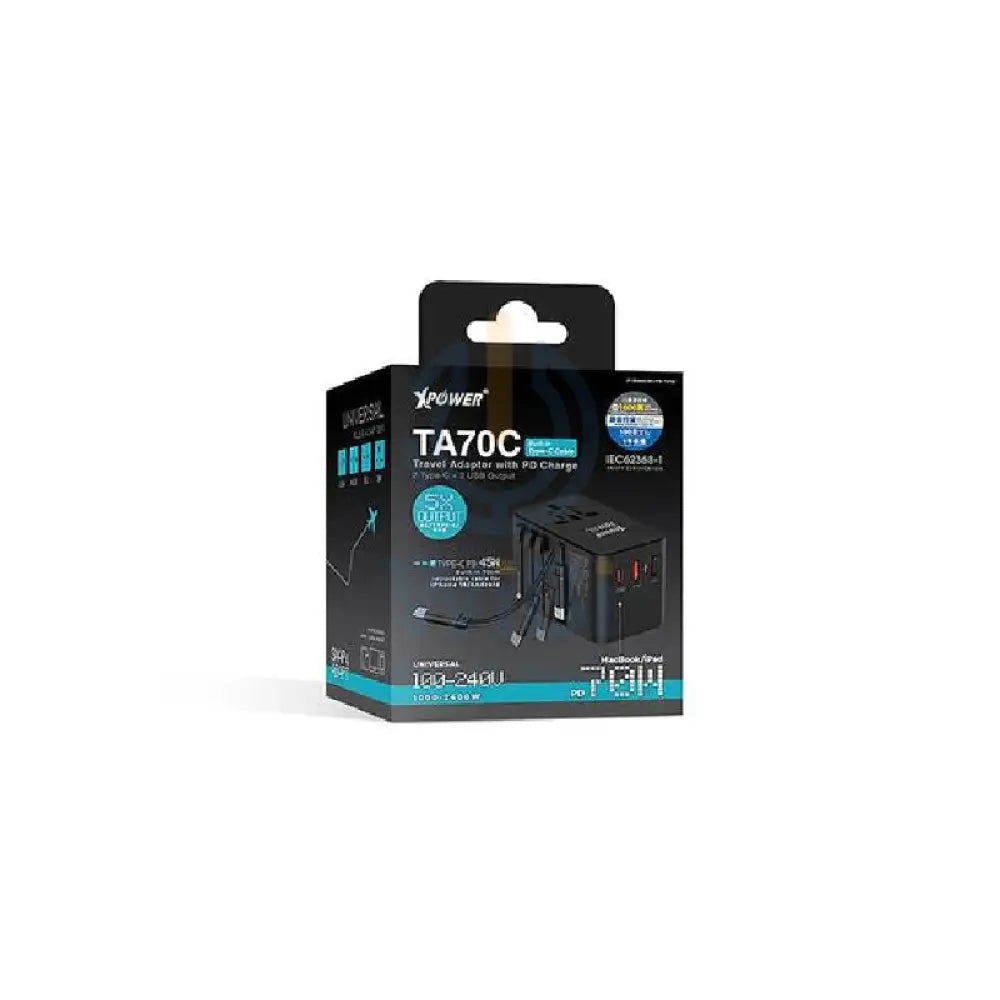 XPower TA70C Built-in Cable PD + PPS GaN Travel Adapter - 70W / Black Accessories > Power Adapters > Offer Zone