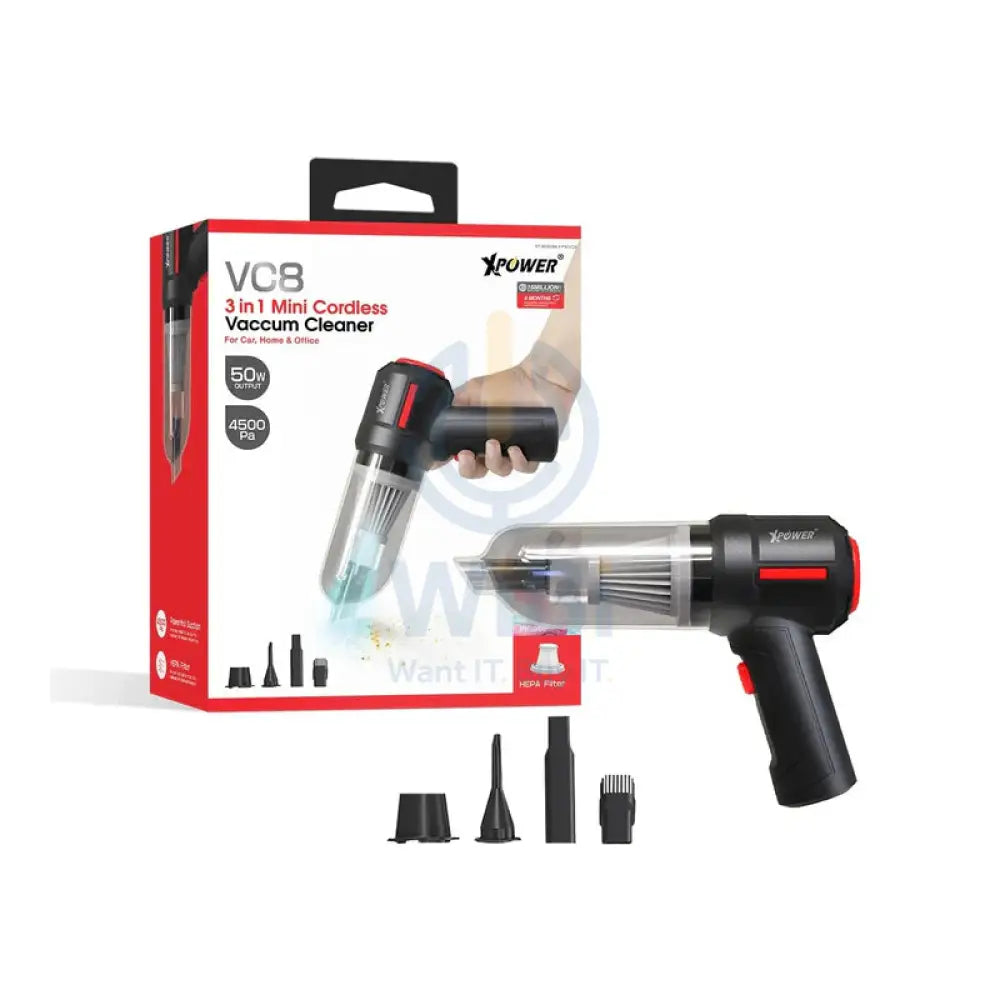 XPower VC8 3 In 1 Mini Wireless Vacuum Cleaner with Pump - 4000mAh Battery / Black Accessories > Smart Devices
