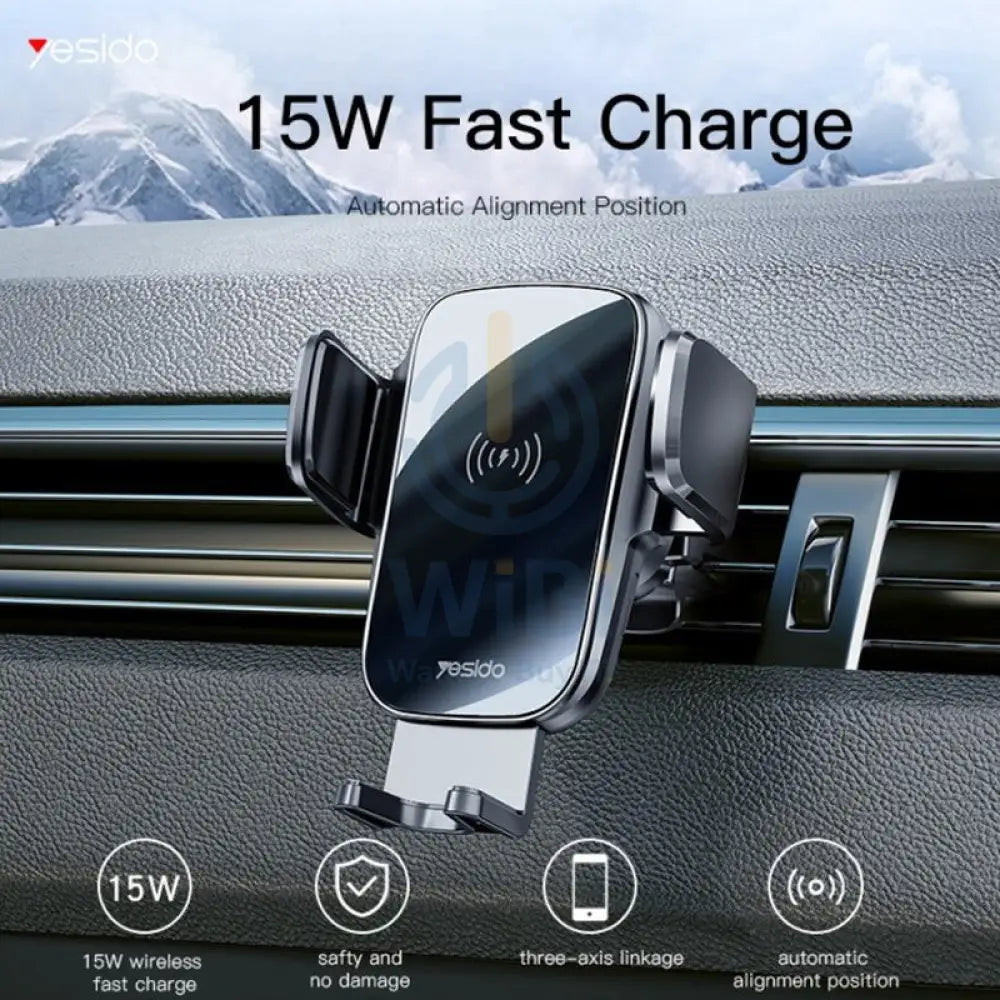 Yesido C186 15W Wireless Charging Phone Holder - Black Accessories > Mobiles & Tablets > Mobiles > Mobile Holder