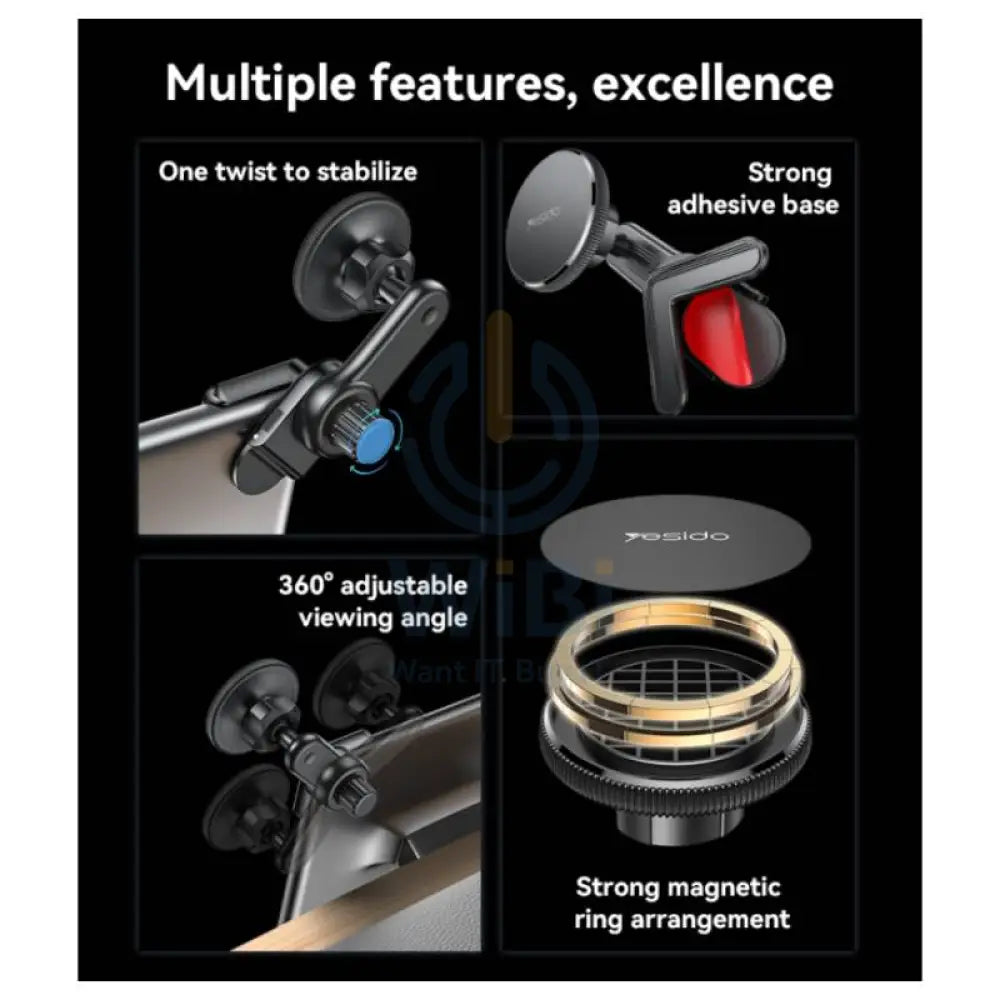 Yesido C213 360 Snap-on Magnet(6 pcs) Car Phone Holder - Black Accessories > Mobiles & Tablets > Mobiles > Mobile