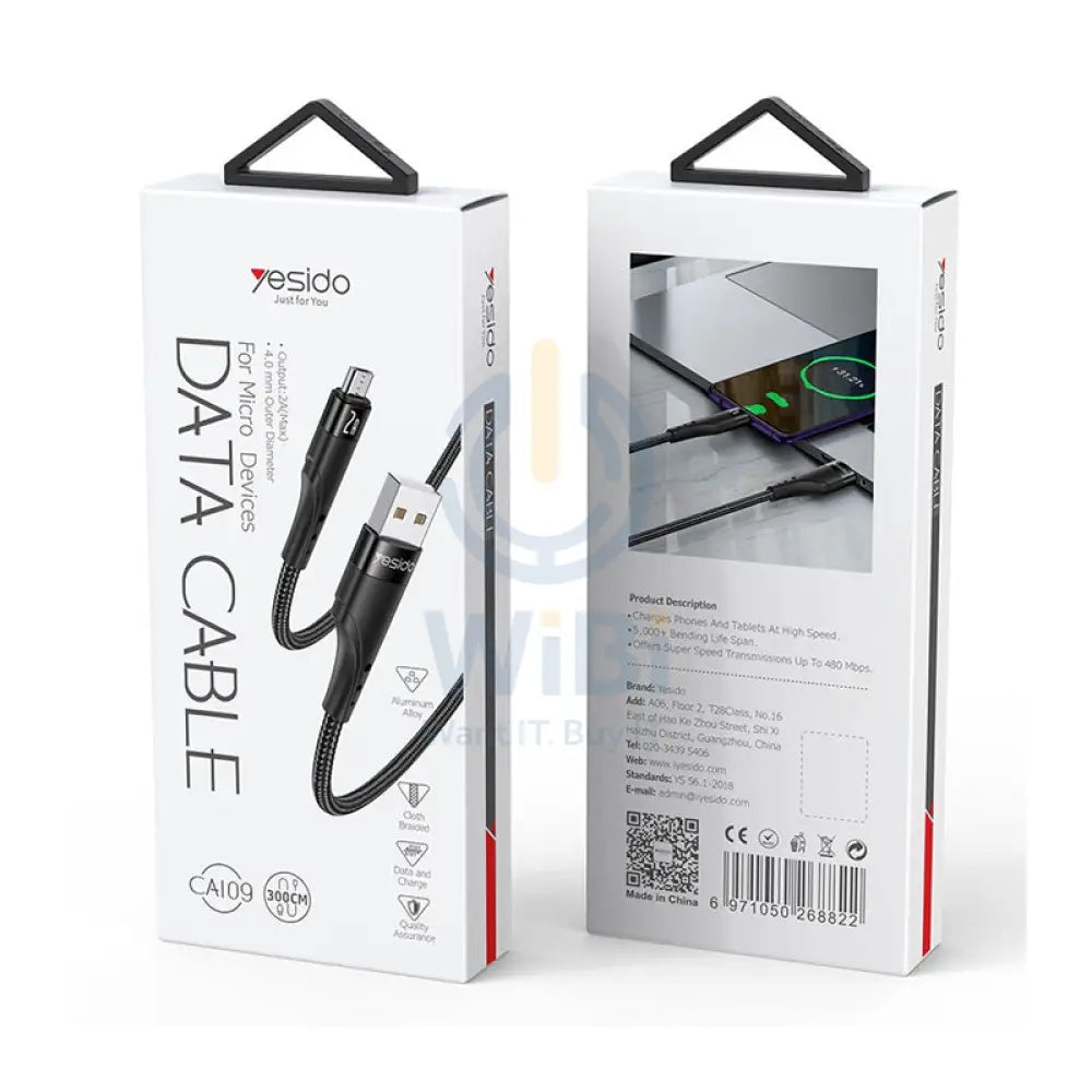 Yesido CA109 Fast Charging Data Cable - 3M / USB / Micro - Black Accessories > Cables & Converters > Cables