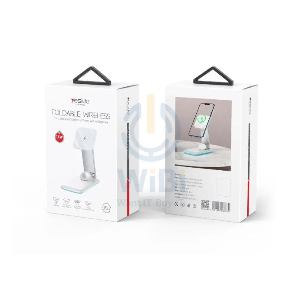 Yesido DS17 Magnetic 3 In 1 Foldable Wireless Charging Dock Stand - 15W / Wireless / Type-C - White Accessories >