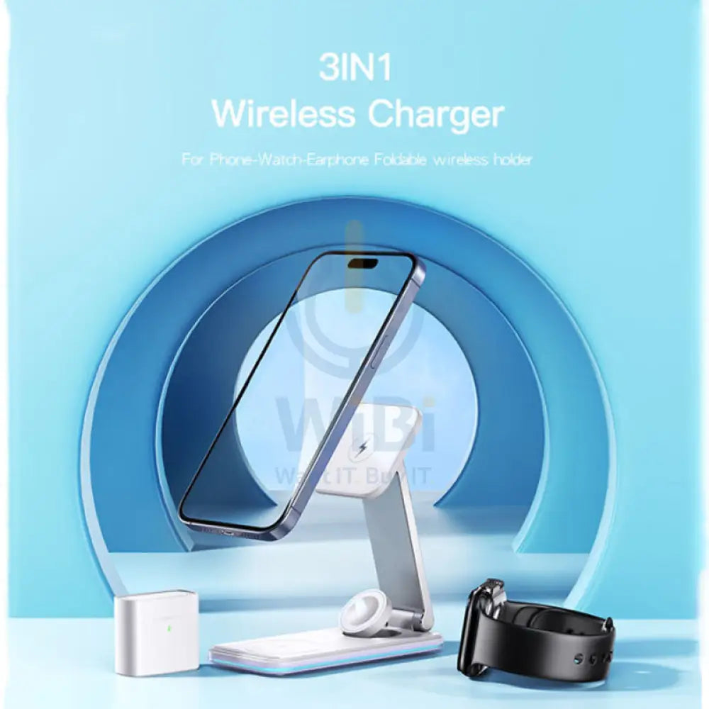 Yesido DS17 Magnetic 3 In 1 Foldable Wireless Charging Dock Stand - 15W / Wireless / Type-C - White Accessories >