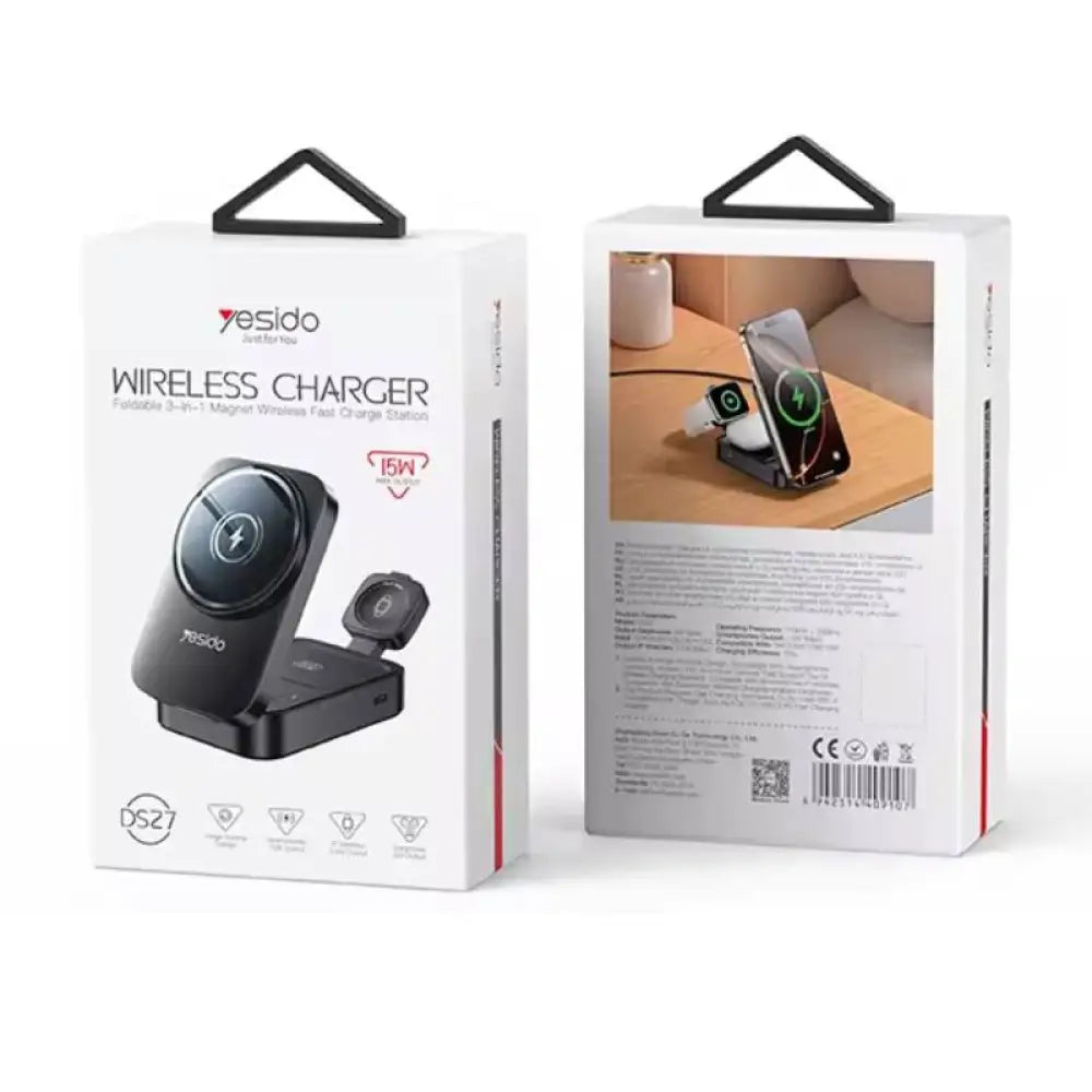 Yesido DS27 3-in-1 Desktop Wireless Charger - 15W / Black Accessories > Power Adapters