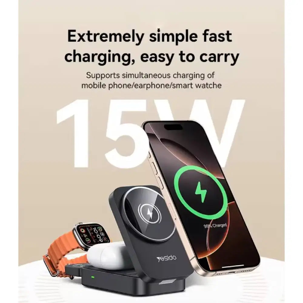 Yesido DS27 3-in-1 Desktop Wireless Charger - 15W / Black Accessories > Power Adapters