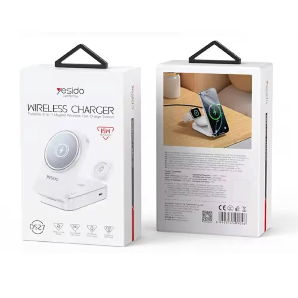 Yesido DS27 3-in-1 Desktop Wireless Charger - 15W / White Accessories > Power Adapters
