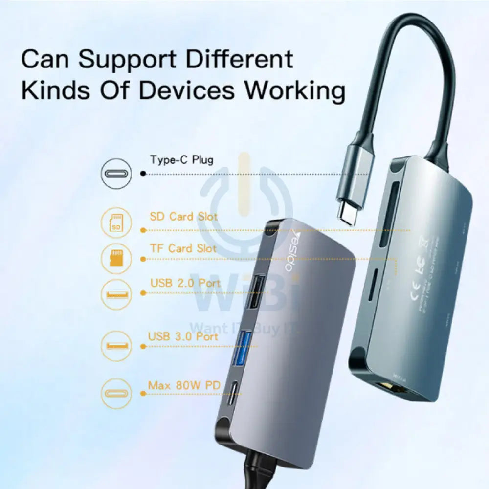 يسيدو HB15 HB15 6 في 1 متعدد الوظائف - يوسيدو HB15 6 في 1موزع محطة الارساء - يو اس بي / RJ45 / تايب-سي - اكسسوارات كبلات &