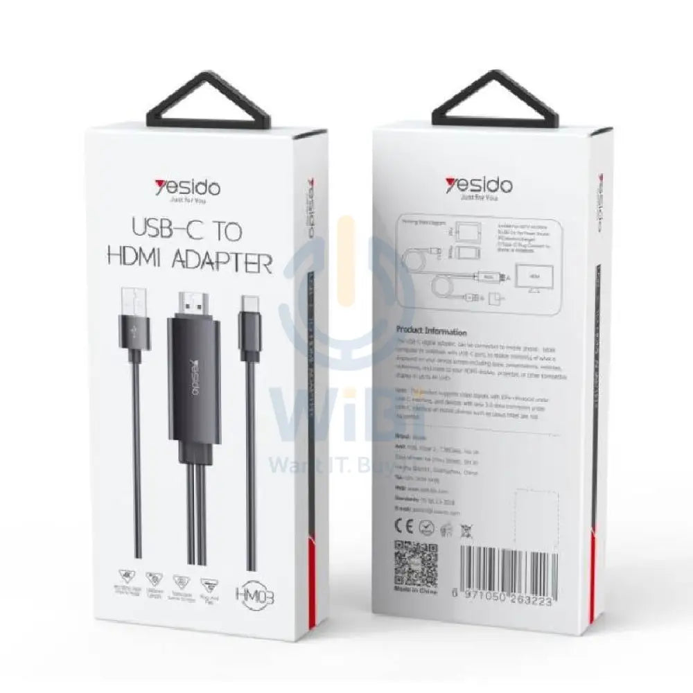 Yesido HM03 Cable Adapter - 4K / 1.8 Meter / HDMI / Type-C - Black Accessories > Cables & Converters > Cables
